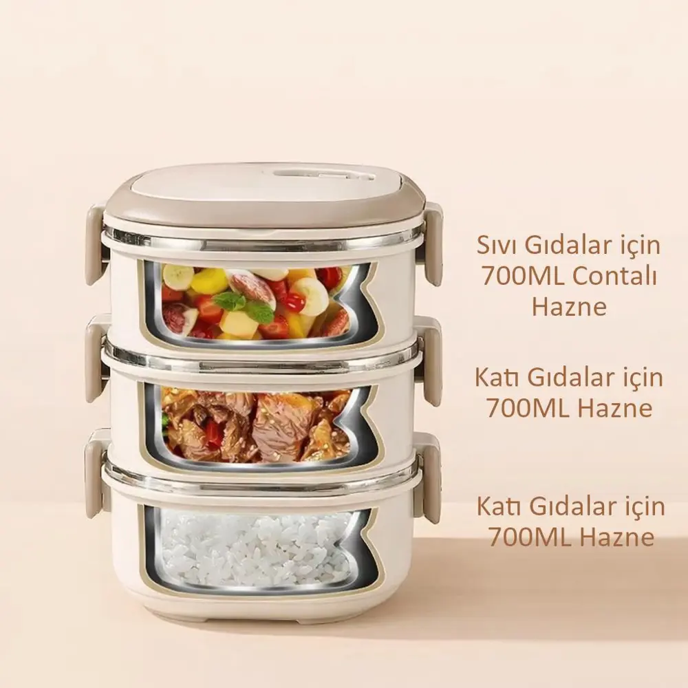 Valkyrie 3 Katlı Yemek Kabı 2100 ml – Termal Çantalı Lunch Box, 3