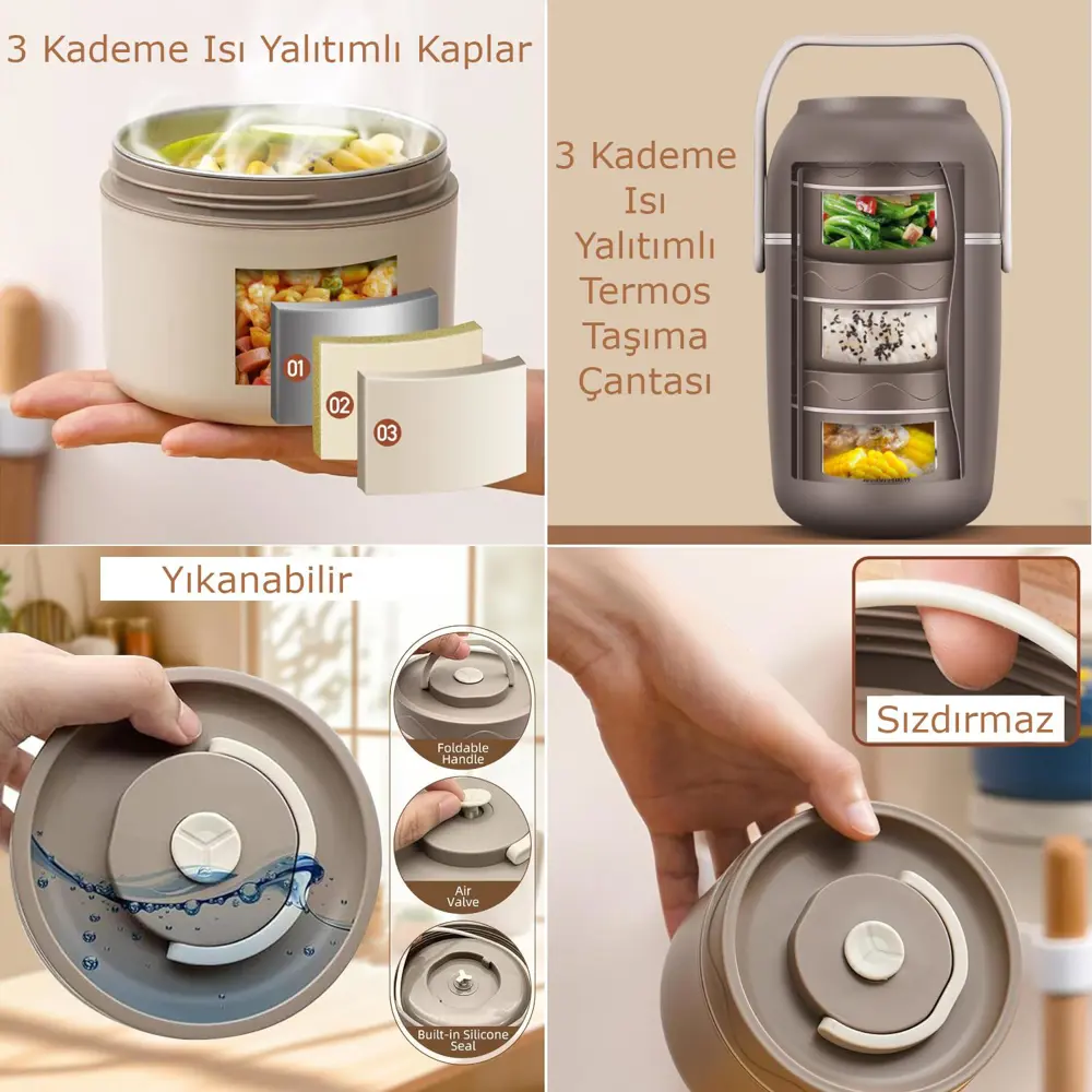 Valkyrie 3 Katmanlı Isı Yalıtımlı Termos Yemek Kabı Seti – 304 Pa