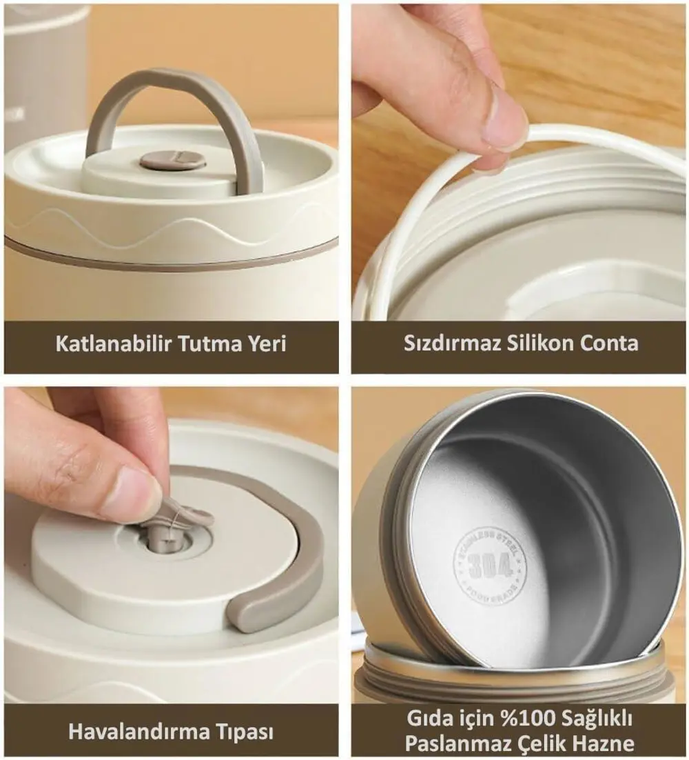 Valkyrie 4 Gözlü Paslanmaz Çelik Isı Yalıtımlı Yemek Kabı Seti Ça