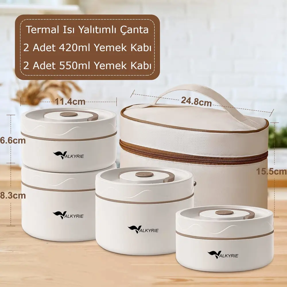 Valkyrie 4 Gözlü Paslanmaz Çelik Isı Yalıtımlı Yemek Kabı Seti Ça