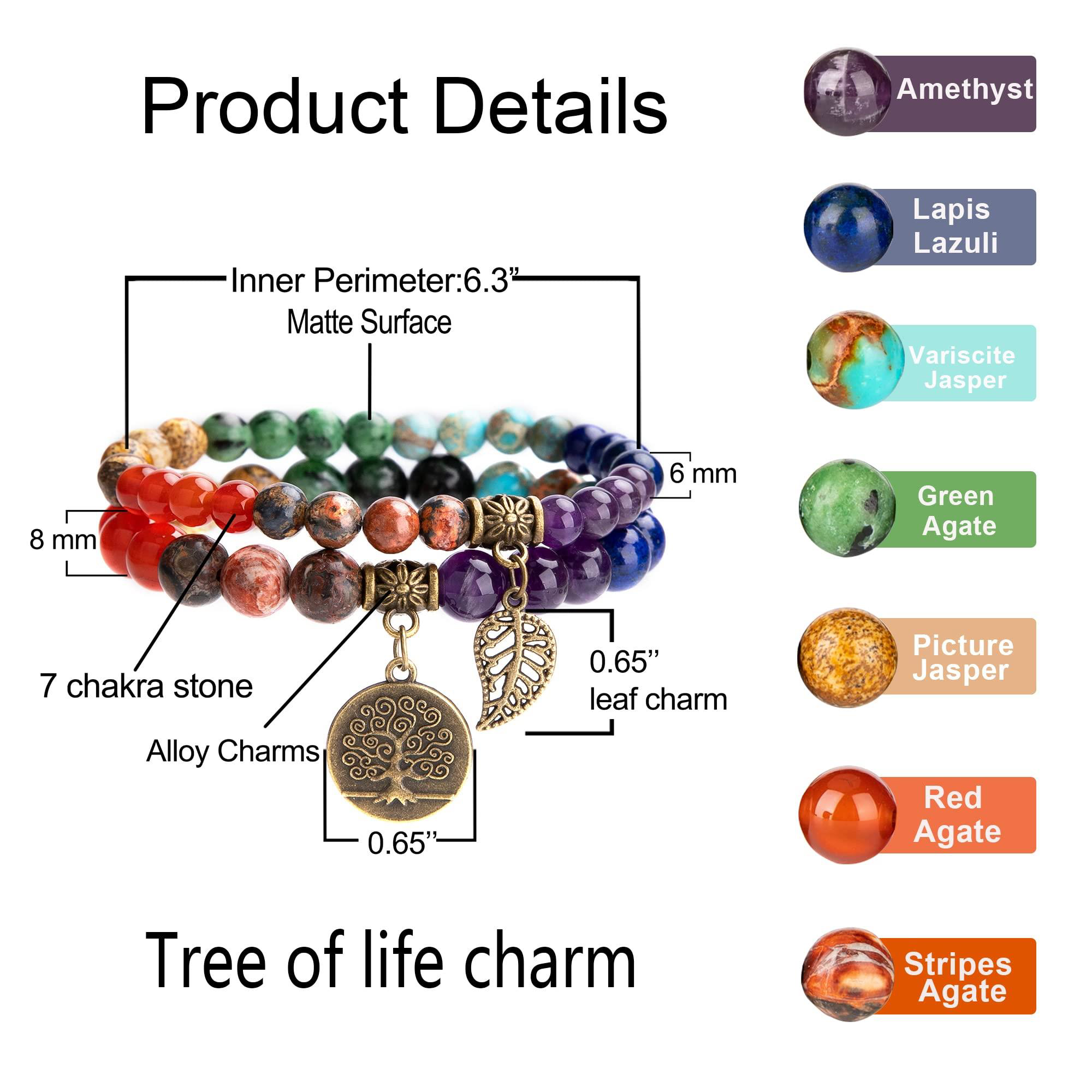Valkyrie 7 Çakra Doğal Taş Bileklik – Yaşam Ağacı & Yaprak Charm, Valkyrie 7 Çakra Doğal Taş Bileklik – Yaşam Ağacı & Yaprak Charm,