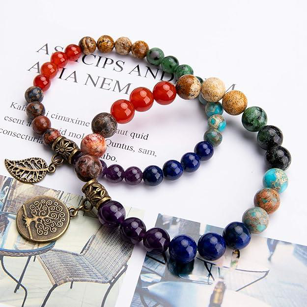 Valkyrie 7 Çakra Doğal Taş Bileklik – Yaşam Ağacı & Yaprak Charm, Valkyrie 7 Çakra Doğal Taş Bileklik – Yaşam Ağacı & Yaprak Charm,