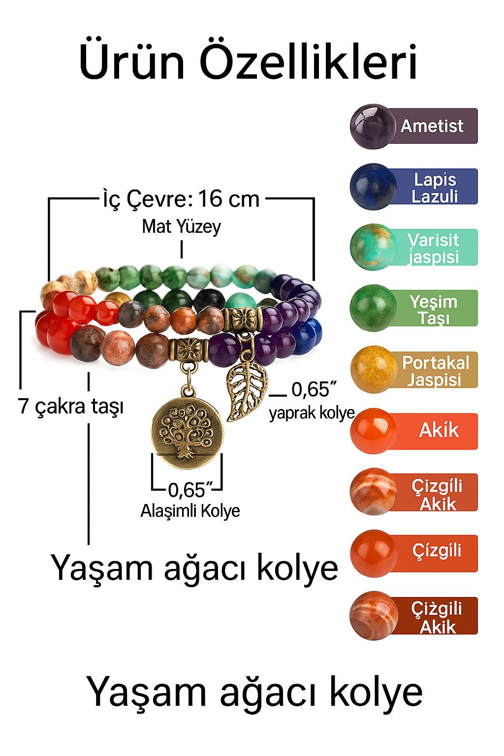 Valkyrie 7 Çakra Doğal Taş Bileklik – Yaşam Ağacı & Yaprak Charm, Valkyrie 7 Çakra Doğal Taş Bileklik – Yaşam Ağacı & Yaprak Charm,