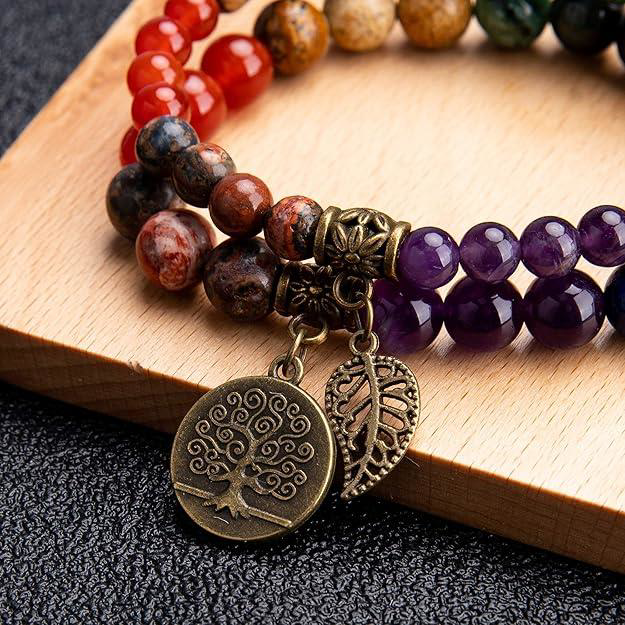 Valkyrie 7 Çakra Doğal Taş Bileklik – Yaşam Ağacı & Yaprak Charm, Valkyrie 7 Çakra Doğal Taş Bileklik – Yaşam Ağacı & Yaprak Charm,