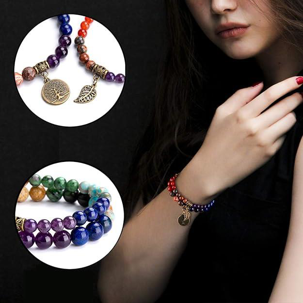 Valkyrie 7 Çakra Doğal Taş Bileklik – Yaşam Ağacı & Yaprak Charm, Valkyrie 7 Çakra Doğal Taş Bileklik – Yaşam Ağacı & Yaprak Charm,