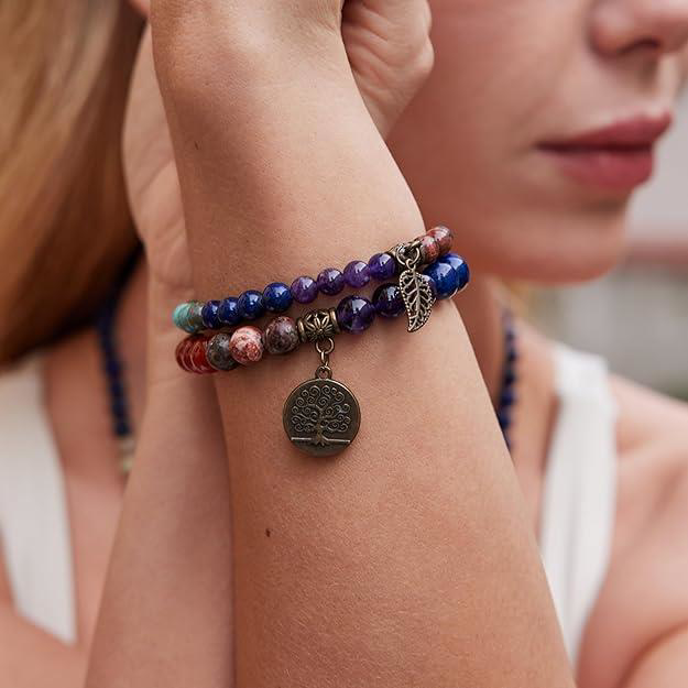 Valkyrie 7 Çakra Doğal Taş Bileklik – Yaşam Ağacı & Yaprak Charm, Valkyrie 7 Çakra Doğal Taş Bileklik – Yaşam Ağacı & Yaprak Charm,