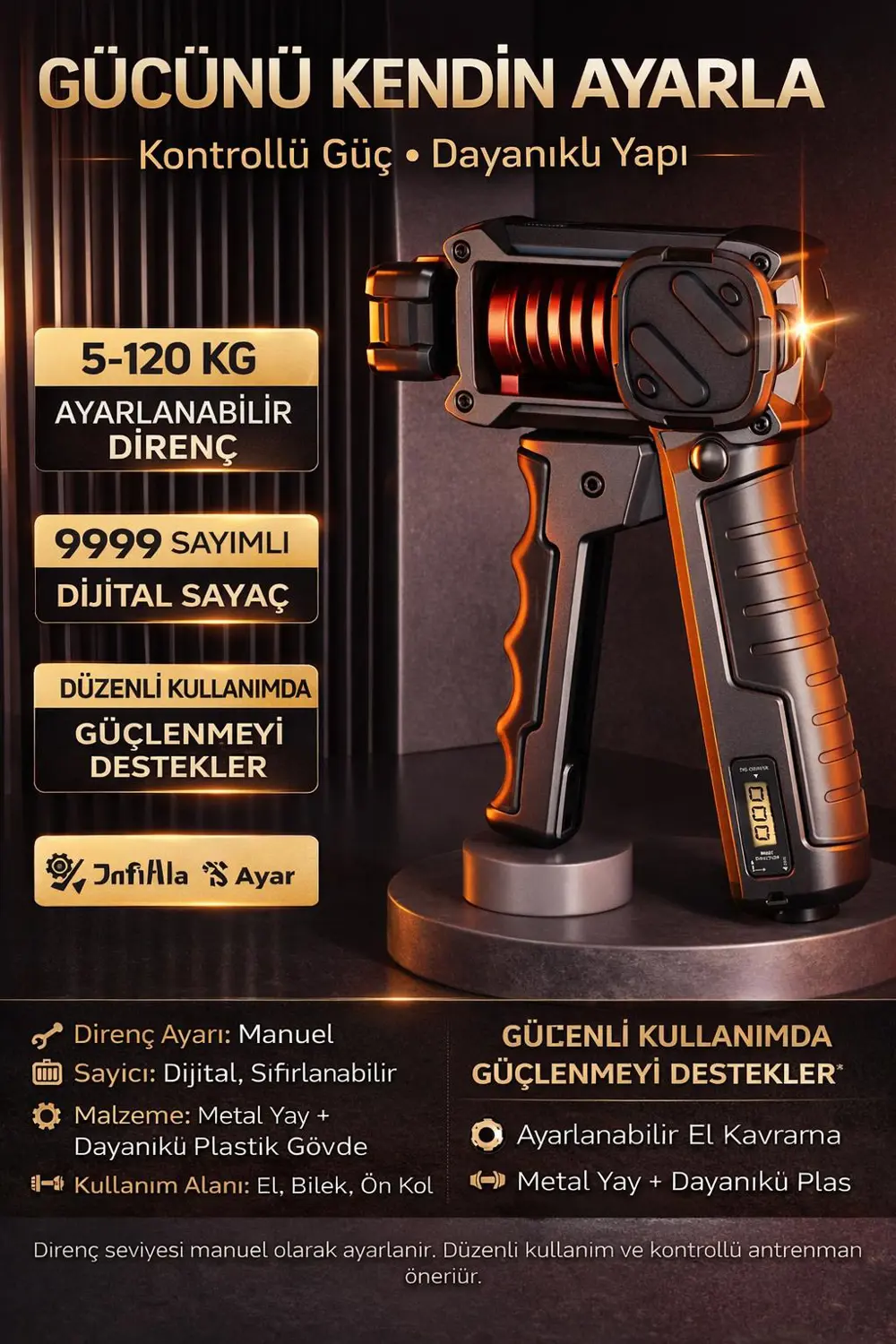 Valkyrie Ayarlanabilir El Kavrama Aleti 20–120 KG | Dijital Sayaç