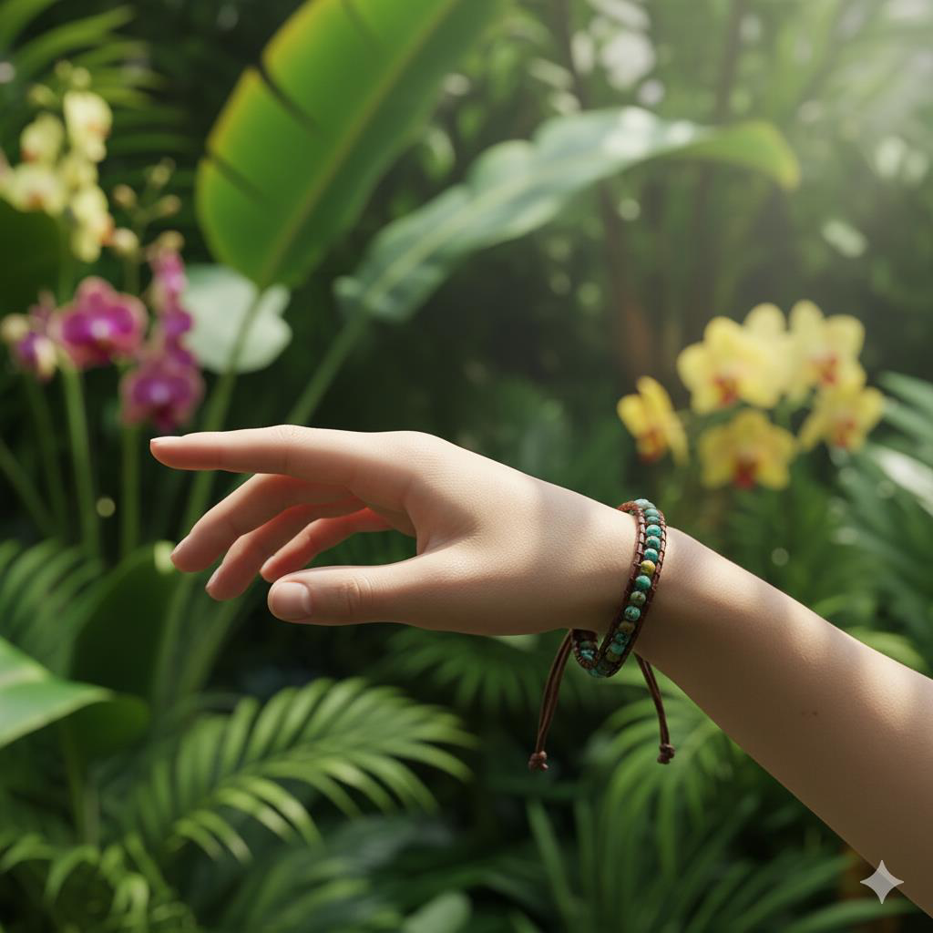 Valkyrie Bohem Tarz Doğal Taşlı El Yapımı Deri Bileklik Yeşil Jas