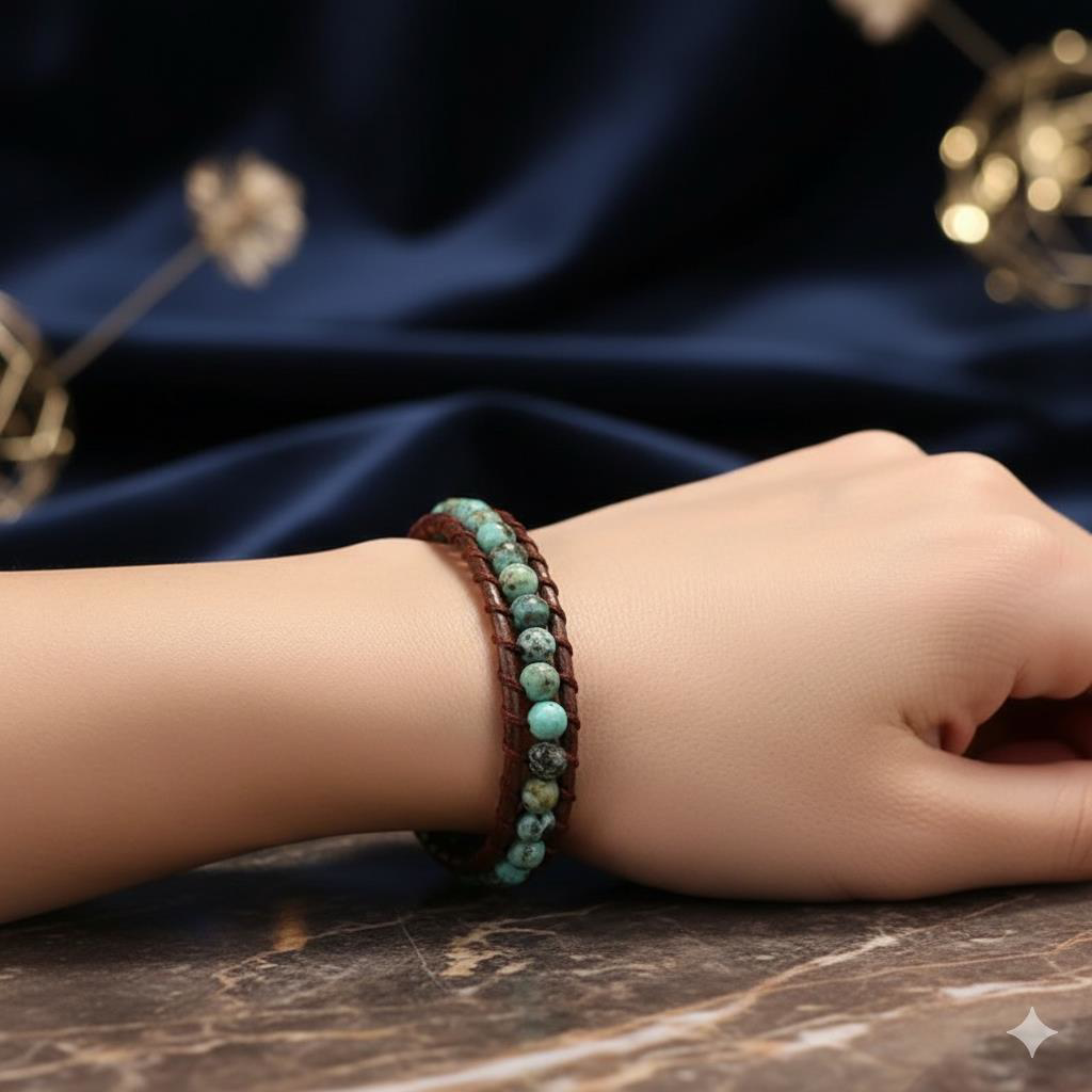 Valkyrie Bohem Tarz Doğal Taşlı El Yapımı Deri Bileklik Yeşil Jas