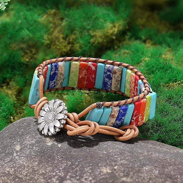 Valkyrie El Yapımı Renkli Doğal Taş Bileklik – Çiçek Motifli Düğm