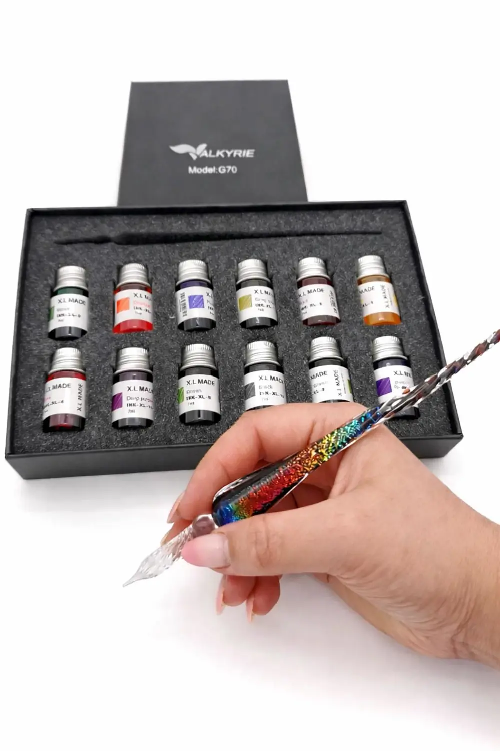 Valkyrie Gökkuşağı Cam Kalem Seti 12 Renk Mürekkep Hediyeli – Kri