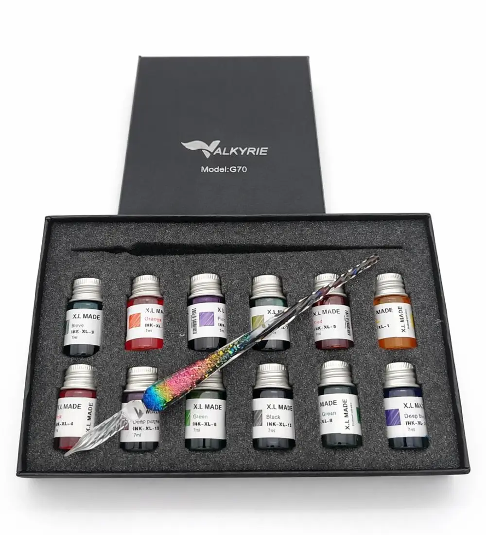 Valkyrie Gökkuşağı Cam Kalem Seti 12 Renk Mürekkep Hediyeli – Kri