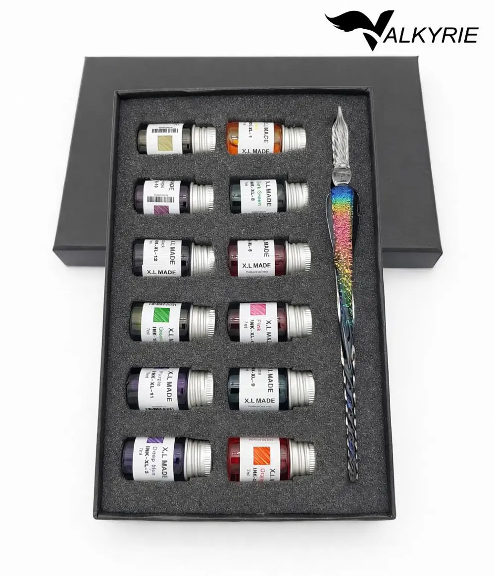 Valkyrie Gökkuşağı Cam Kalem Seti 12 Renk Mürekkep Hediyeli – Kri