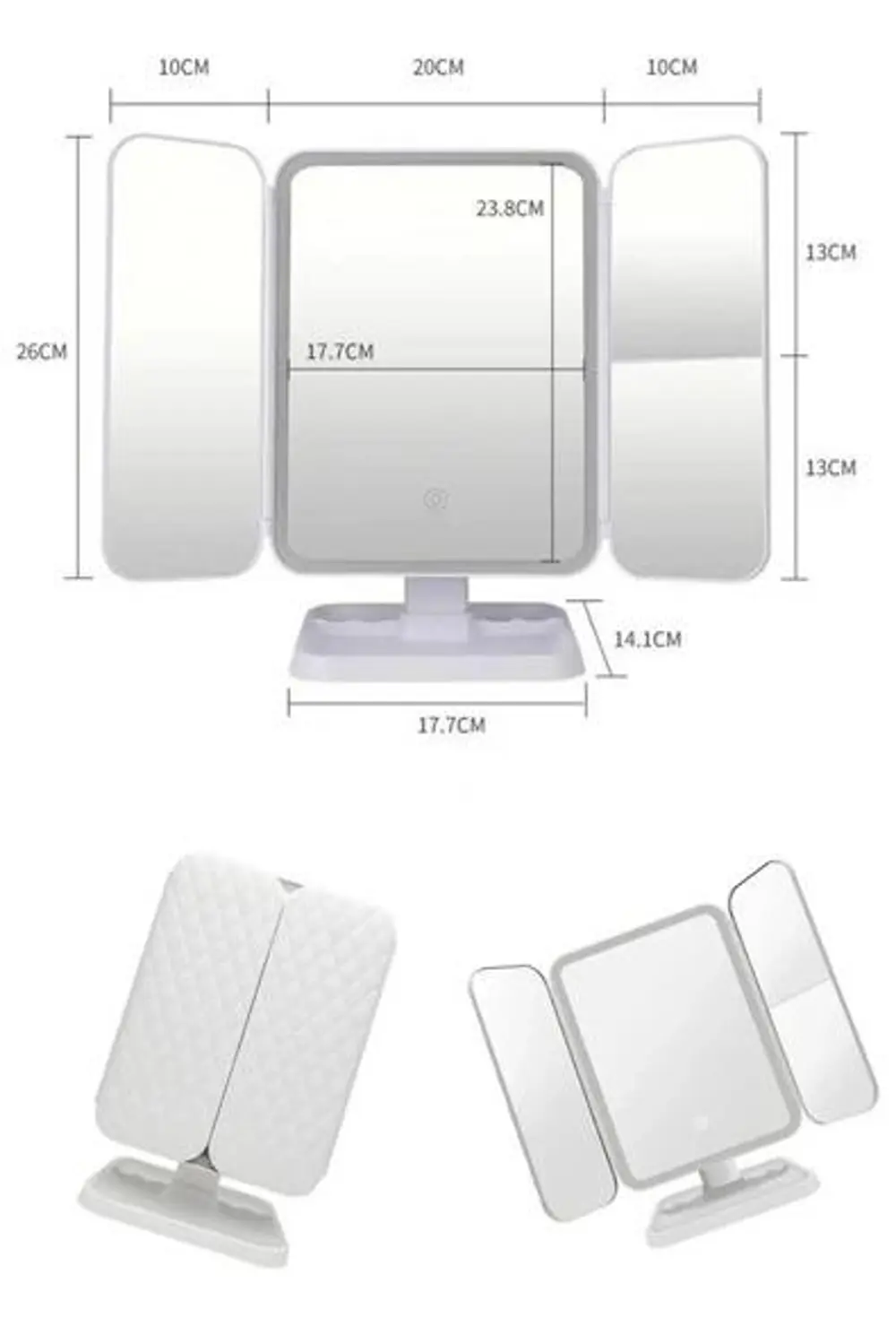 Valkyrie Işıklı Makyaj Aynası | 3 Panelli, 180° Dönebilen, 3 Renk