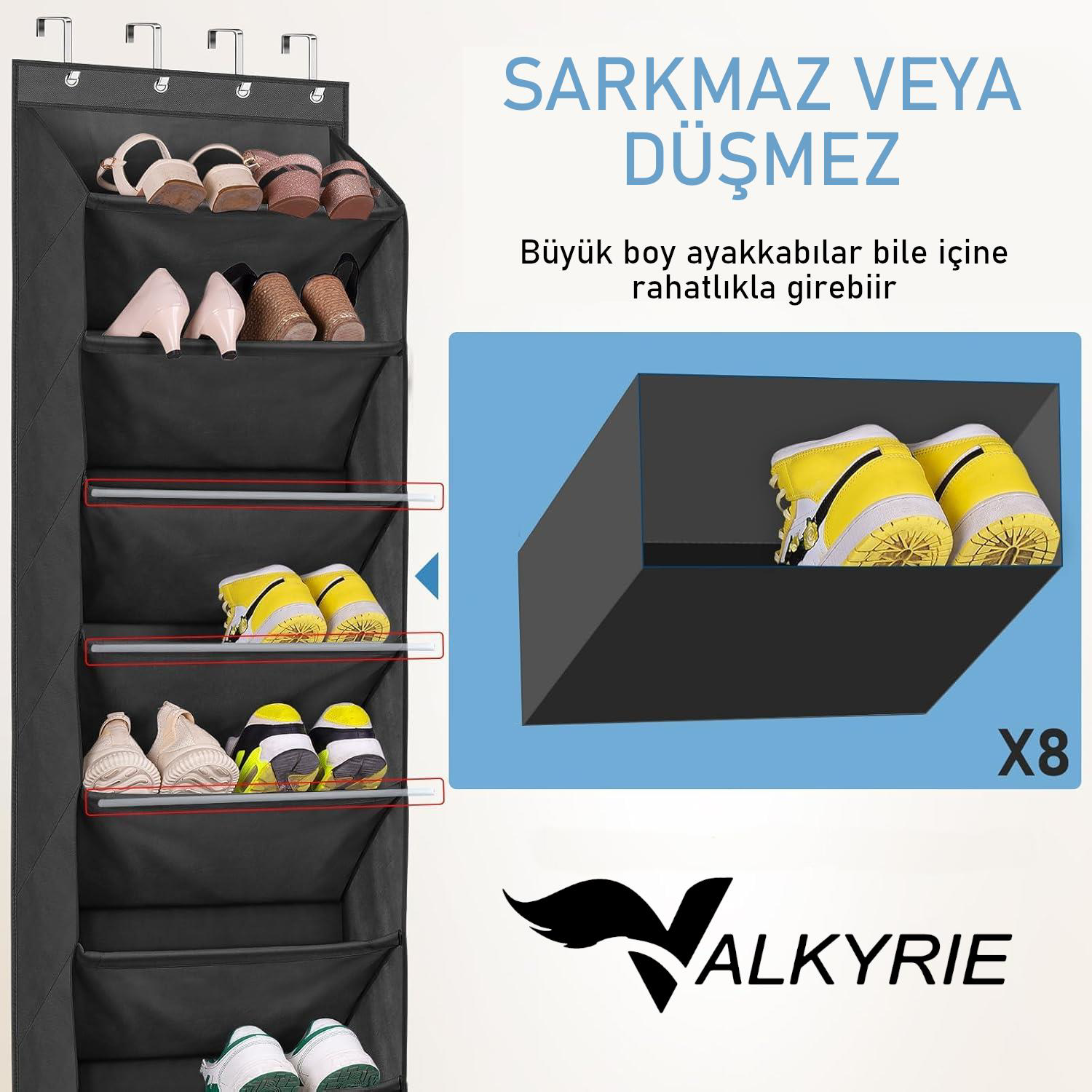 Valkyrie Kapı Arkası Ayakkabılık Organizer 8 Katlı Askılı Dolap İ Valkyrie Kapı Arkası Ayakkabılık Organizer 8 Katlı Askılı Dolap İ