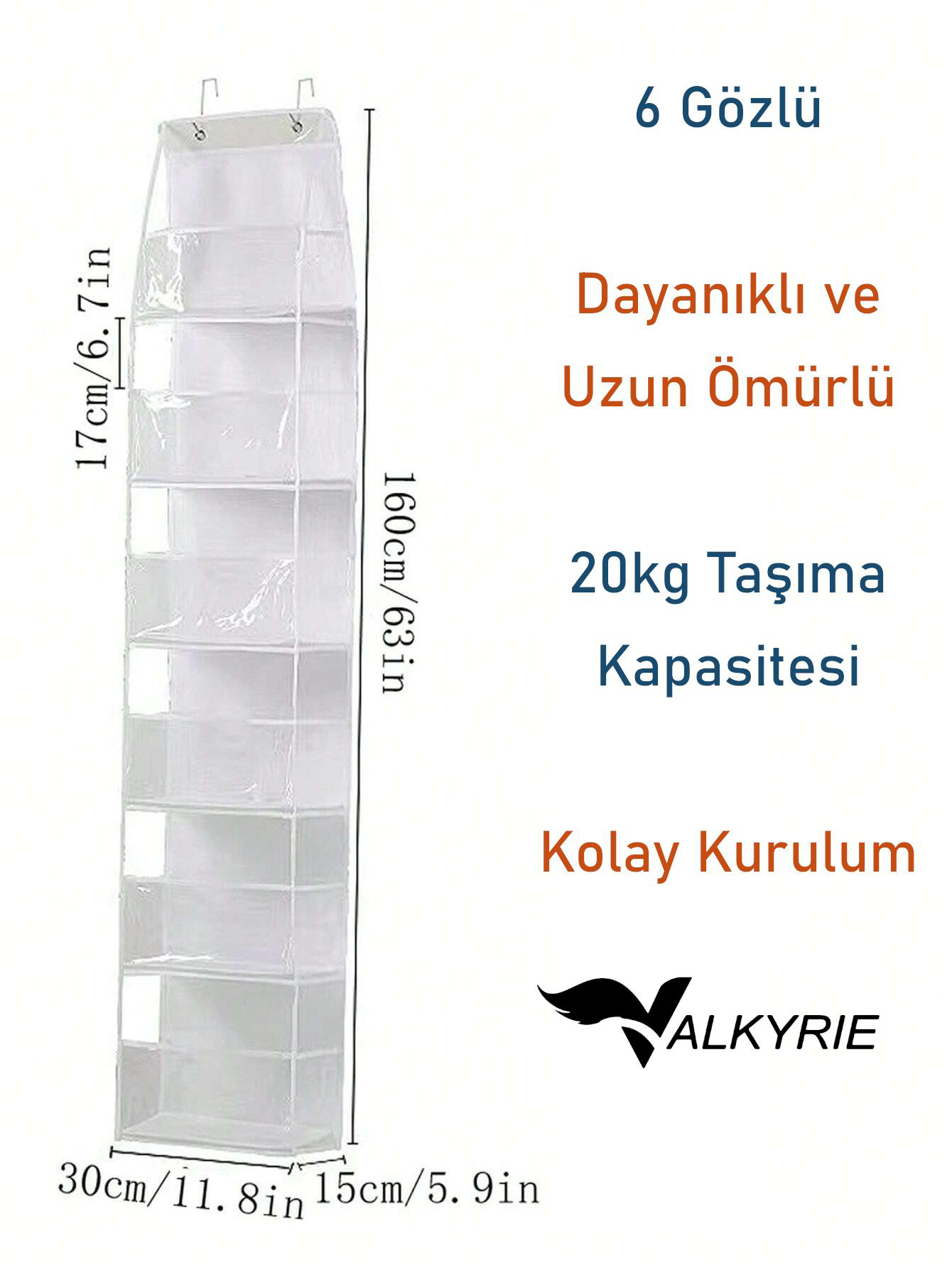 Valkyrie Kapı Arkası Organizer 6 Gözlü Askılı Dolap Düzenleyici Ç