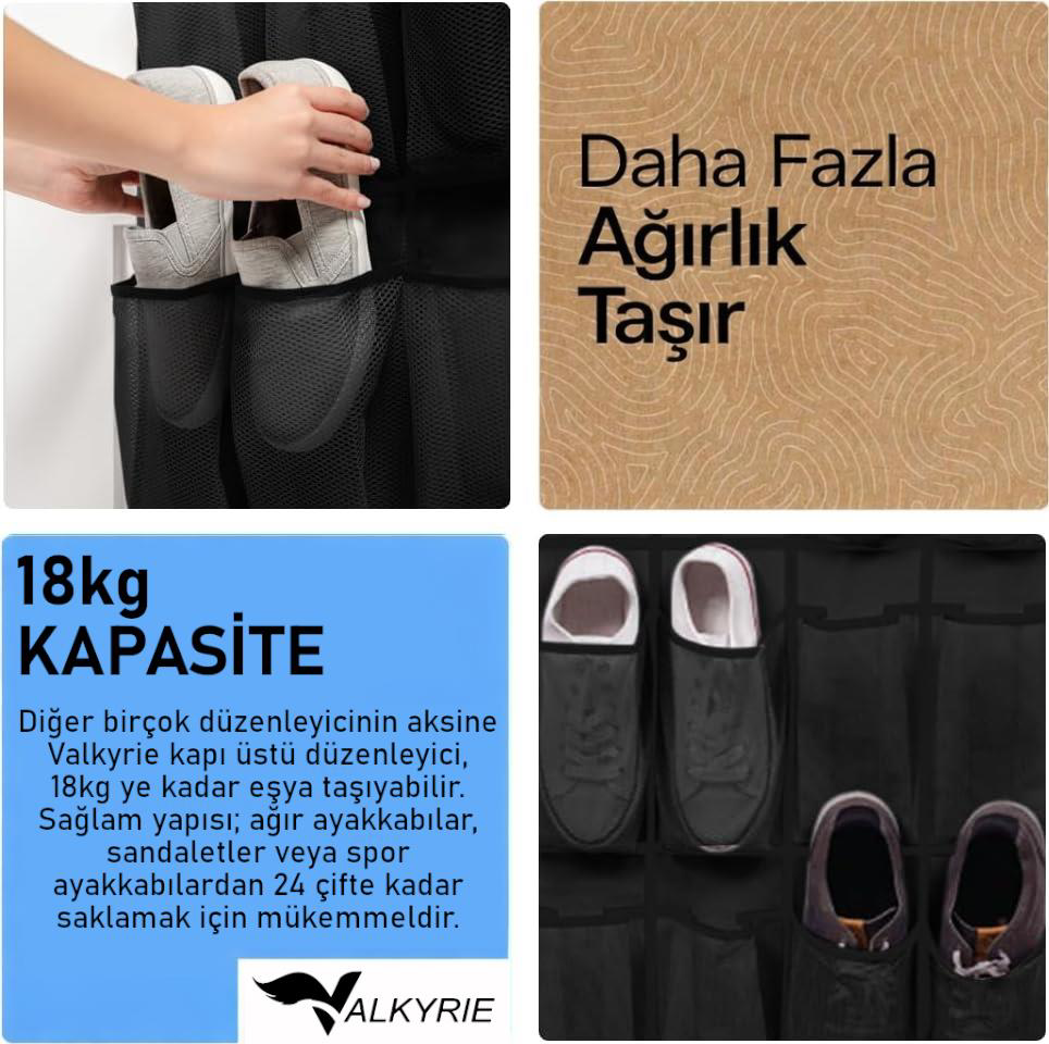 Valkyrie Kapı Arkası Ayakkabı Organizer 24 Gözlü – Askılı Dolap İ Valkyrie Kapı Arkası Ayakkabı Organizer 24 Gözlü – Askılı Dolap İ
