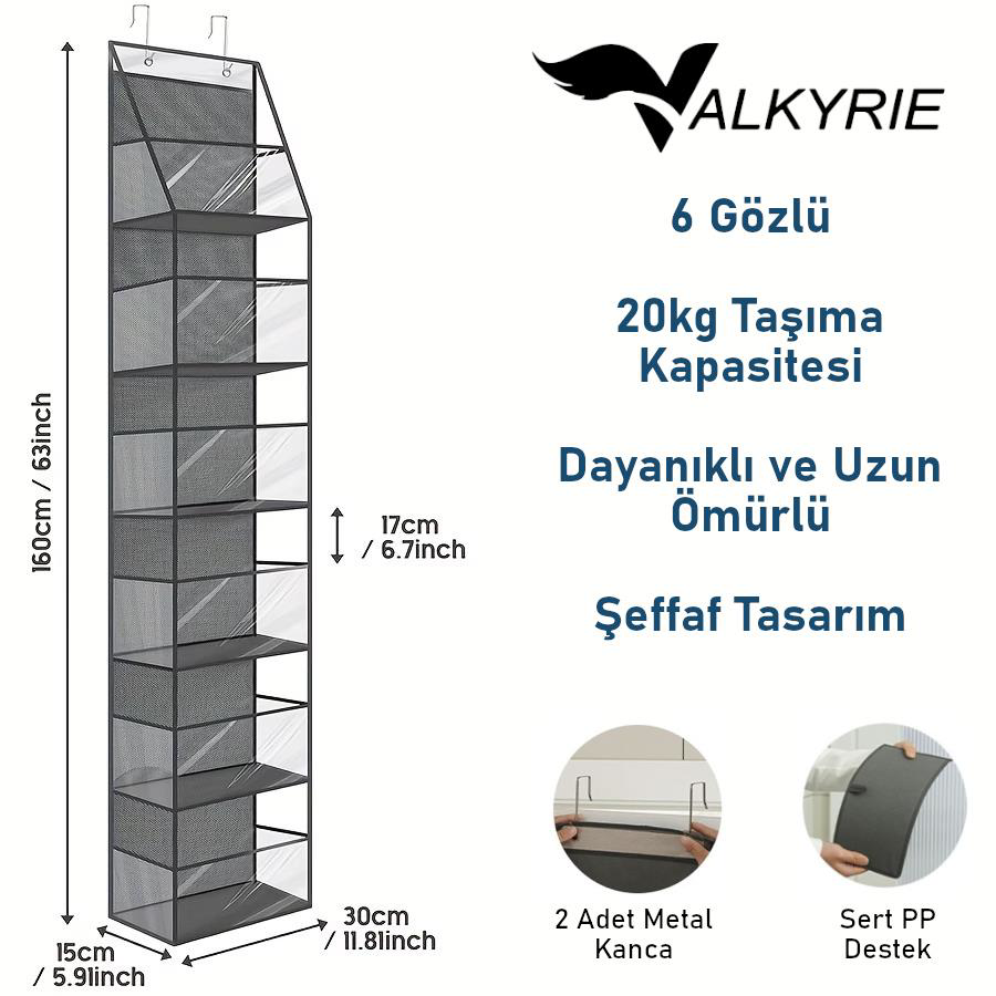 Valkyrie Kapı Arkası Organizer 6 Gözlü Askılı Dolap Düzenleyici Ç