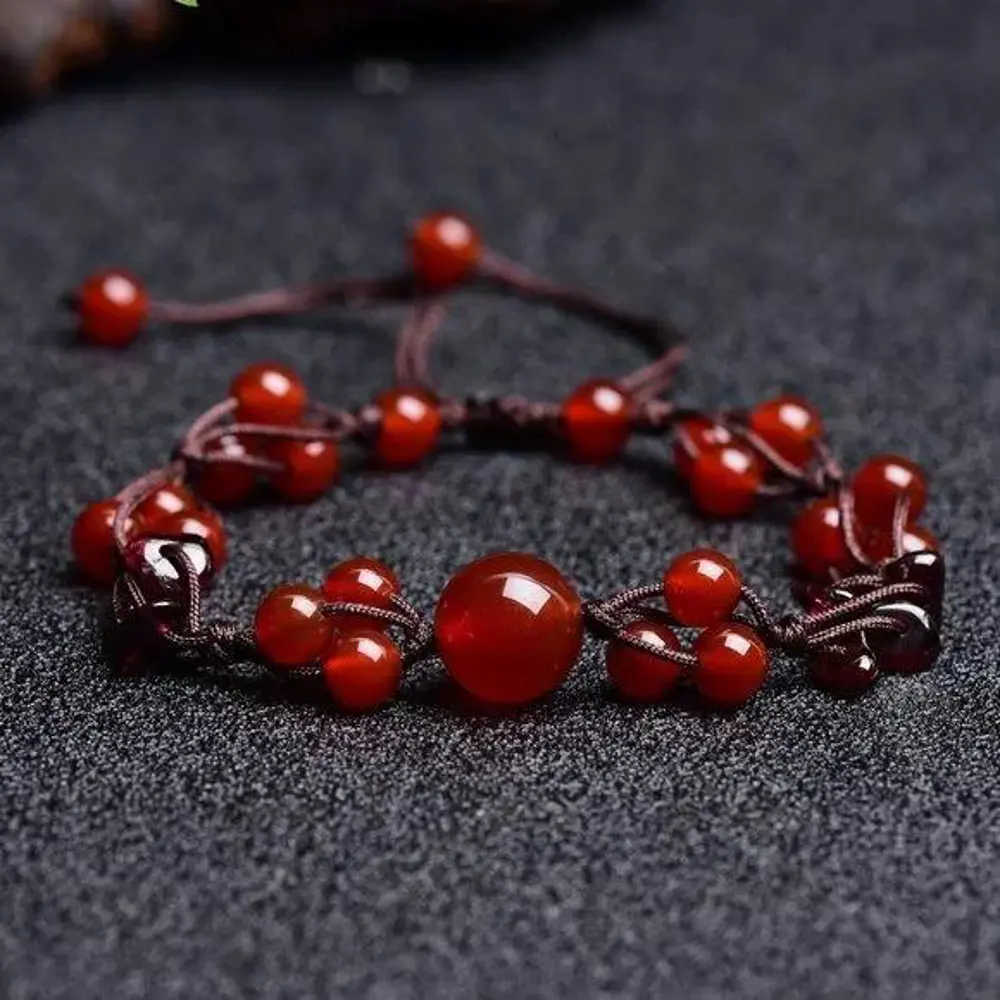 Valkyrie Kırmızı Akik & Garnet Doğal Taş Bileklik – Ayarlanabilir