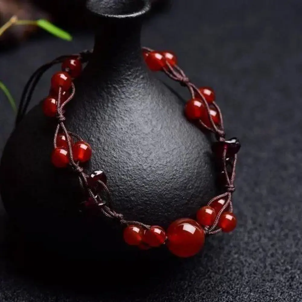 Valkyrie Kırmızı Akik & Garnet Doğal Taş Bileklik – Ayarlanabilir