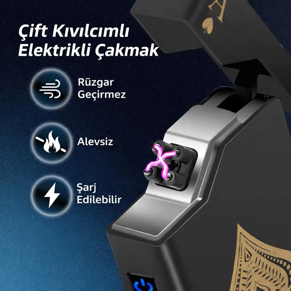 Valkyrie Maça As | USB-C Şarjlı Elektrikli Çakmak | Çift Ark Plaz
