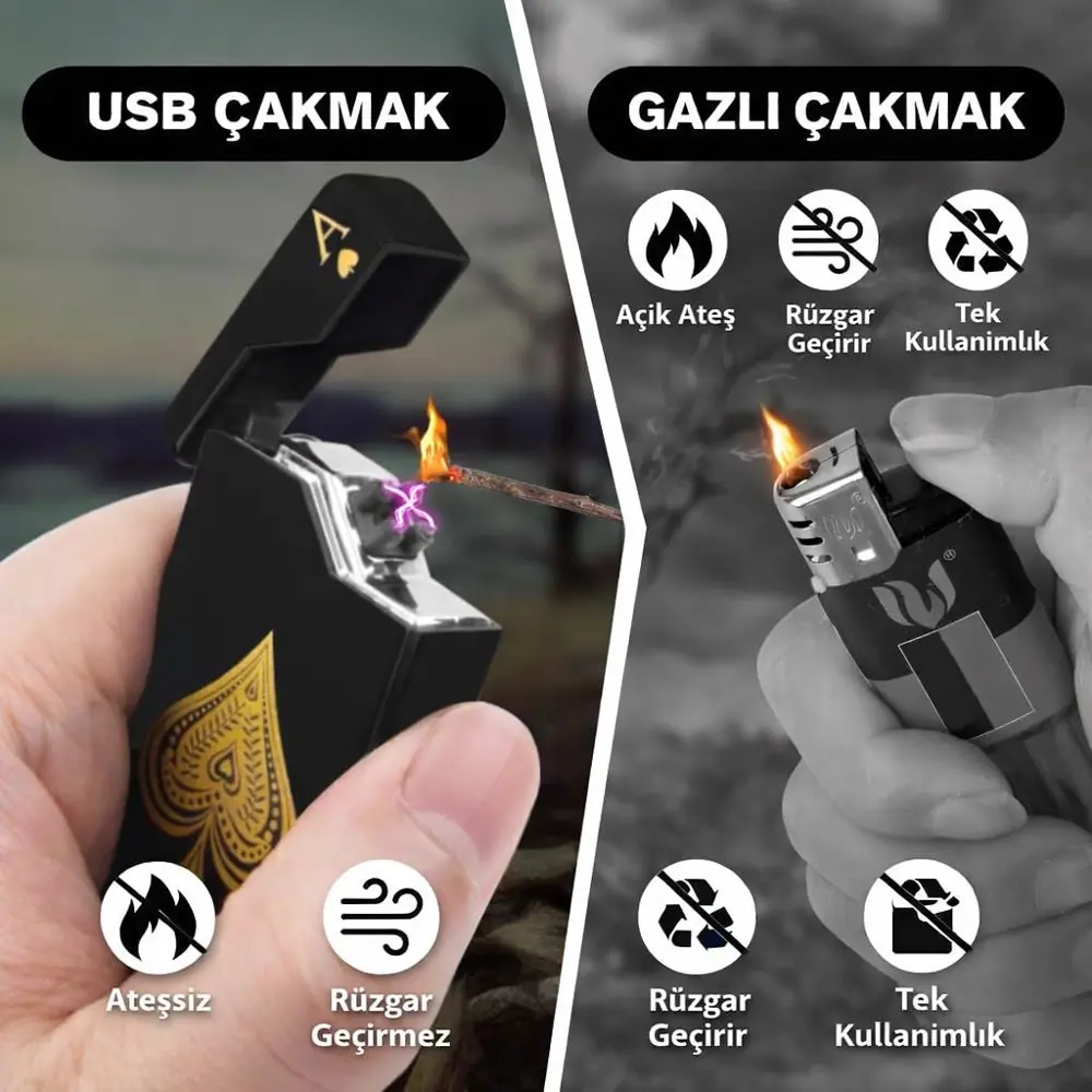Valkyrie Maça As | USB-C Şarjlı Elektrikli Çakmak | Çift Ark Plaz