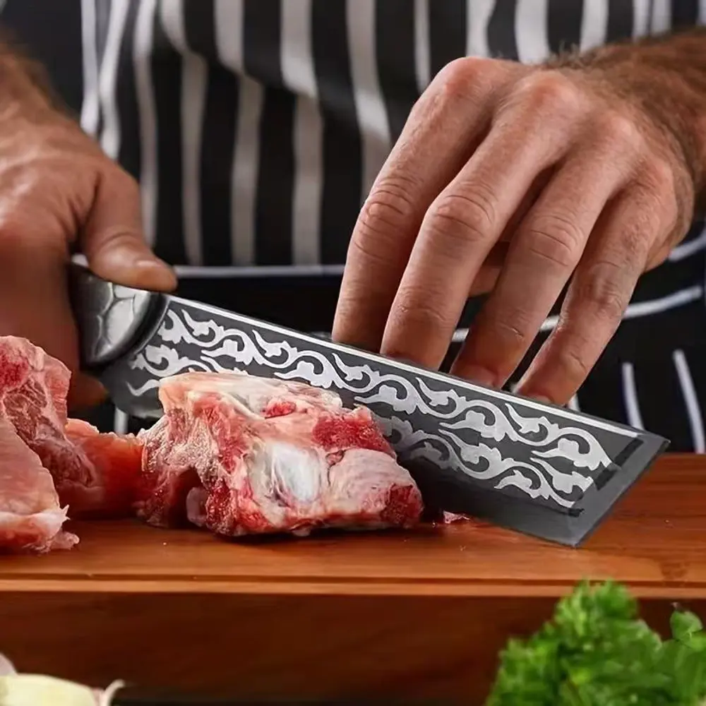 Valkyrie Paslanmaz Çelik Desenli Çok Amaçlı Mutfak ve Kamp Bıçağı