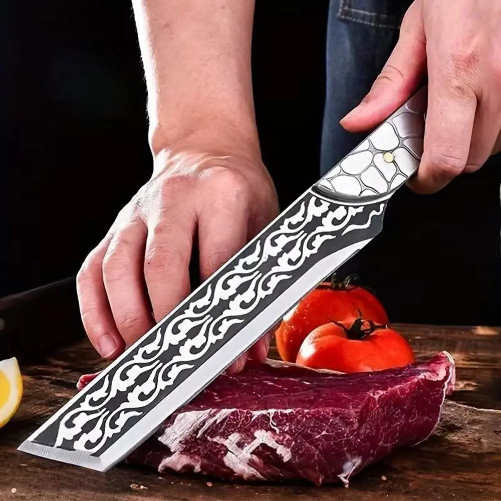Valkyrie Paslanmaz Çelik Desenli Çok Amaçlı Mutfak ve Kamp Bıçağı