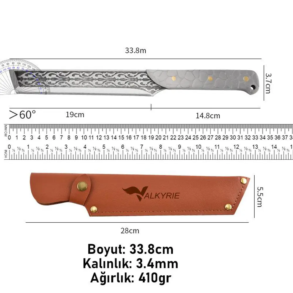 Valkyrie Paslanmaz Çelik Desenli Çok Amaçlı Mutfak ve Kamp Bıçağı