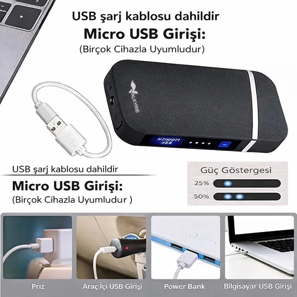Valkyrie Şarjlı Gazsız Dokunmatik USB Çakmak Plazma Mat Siyah