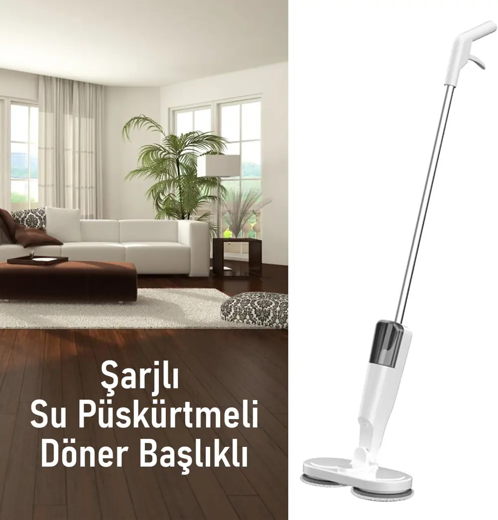 Valkyrie Şarjlı Su Püskürtmeli Elektrikli Mop – Çift Döner Başlık