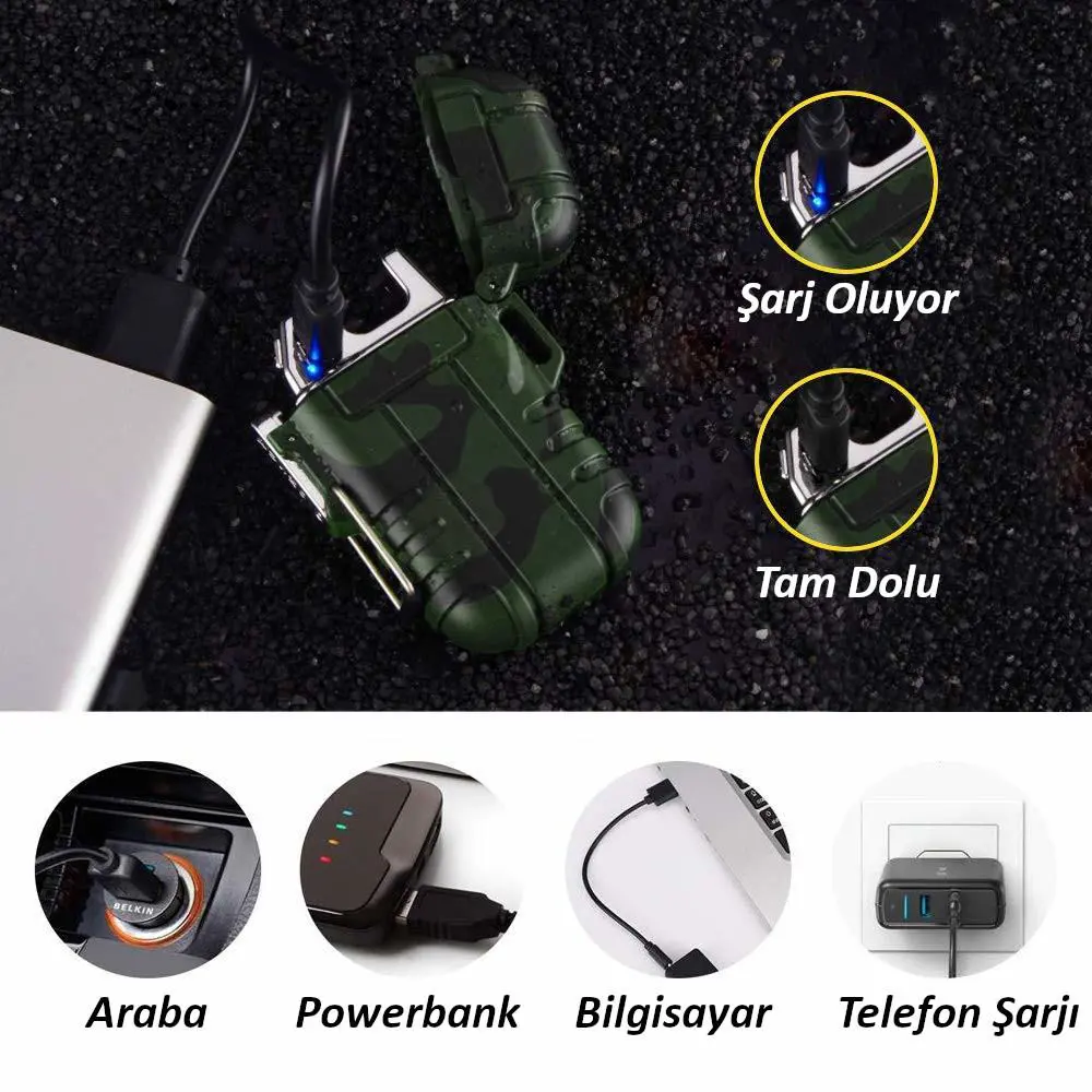 Valkyrie Su Geçirmez Şarjlı USB Çakmak Çift Ark Gazsız Plazma Ele