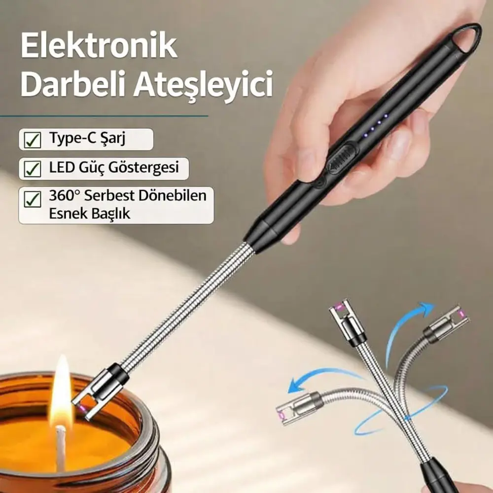 Valkyrie Type-C Şarjlı Elektronik, Mum Yakma Darbeli Ateşleyici –