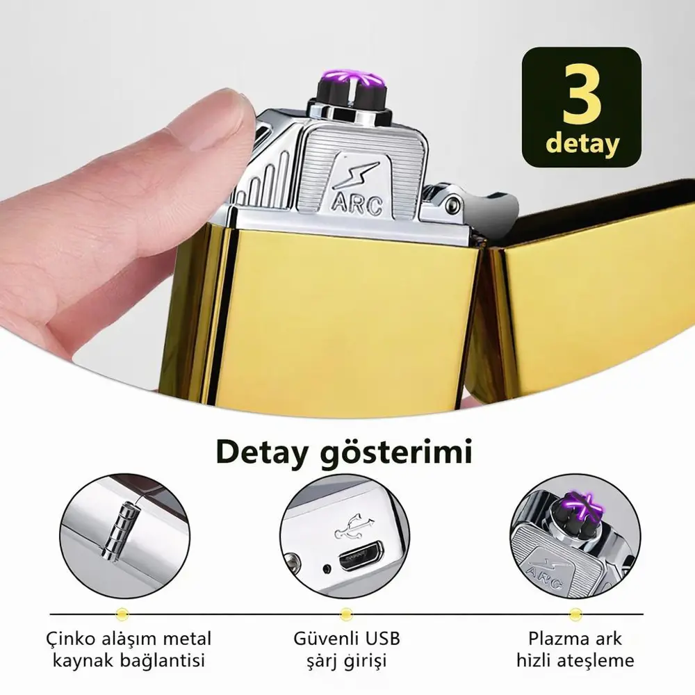 Valkyrie USB Şarjlı Elektronik Çakmak | 4 Elektrotlu X Tip Mor Ar