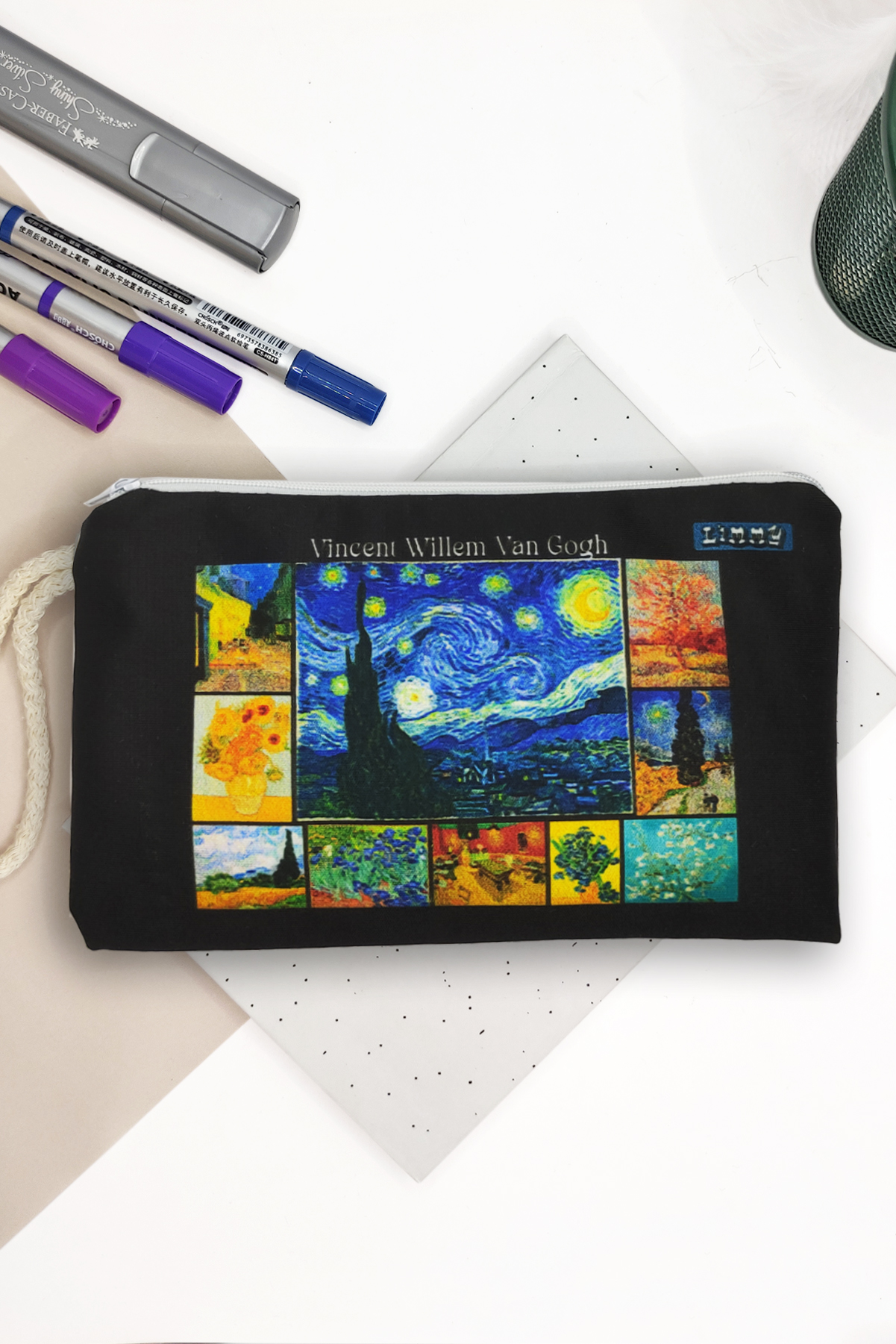 Van Gogh Desenli Kalem Kutusu Yıkanabilir Bez Kalemlik 
