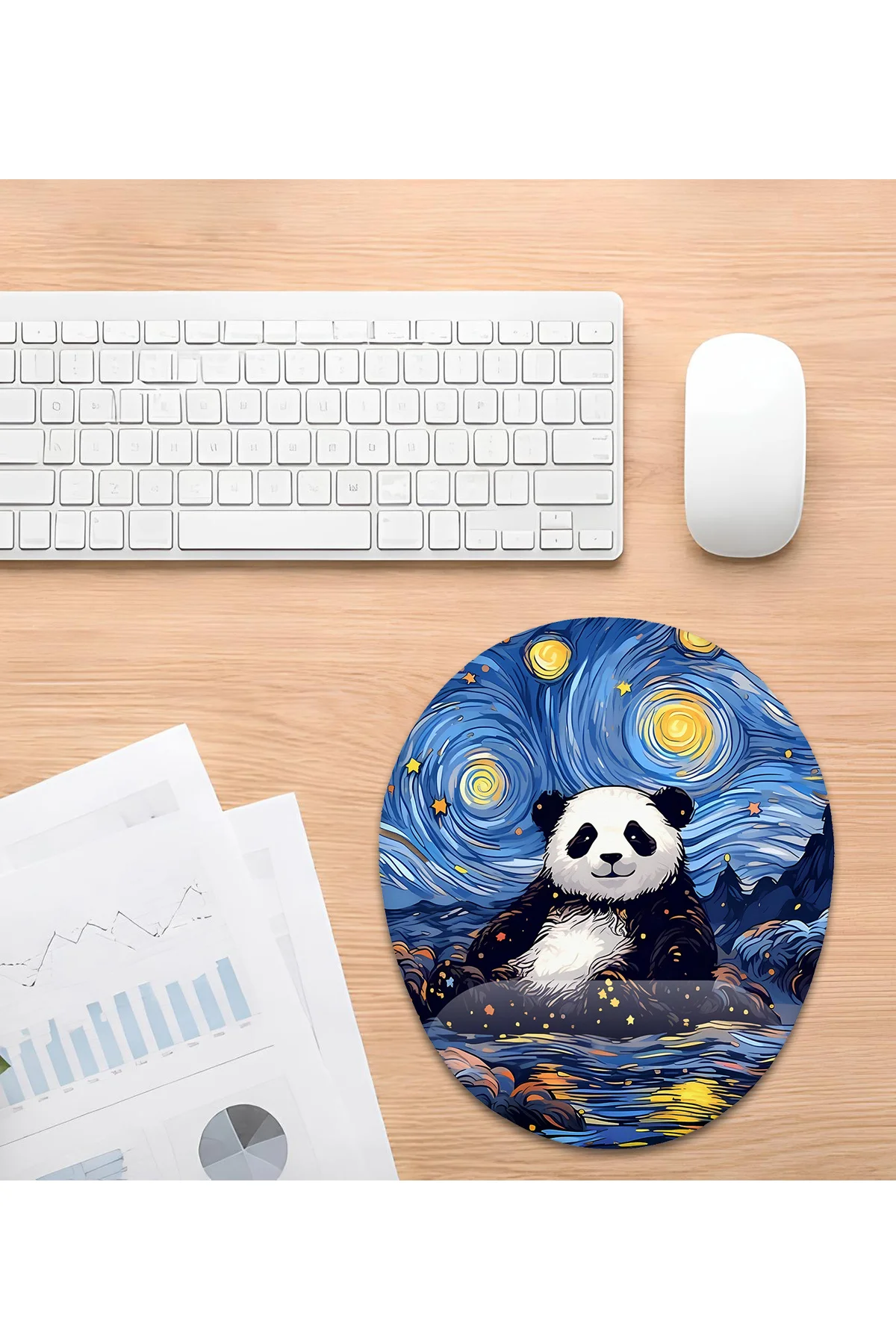 Van Gogh Panda Tasarım Bilek Destekli Mouse Pad Ergonomik Kaymaz Taban Mousepad Fare Altlığı - Görsel 2