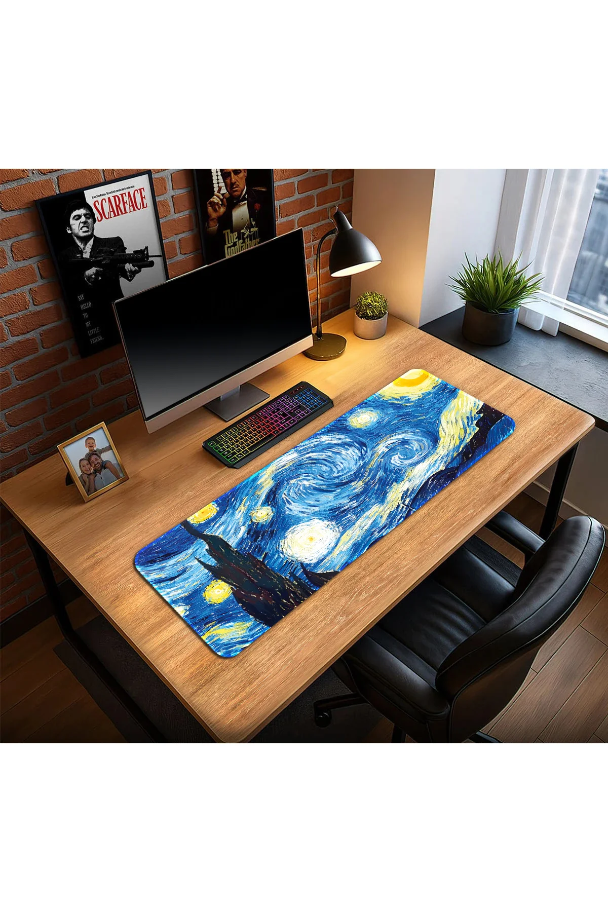 Van Gogh Yıldızlı Gece Oyun Gaming Klavye Mouse Pad Masa Matı 70x