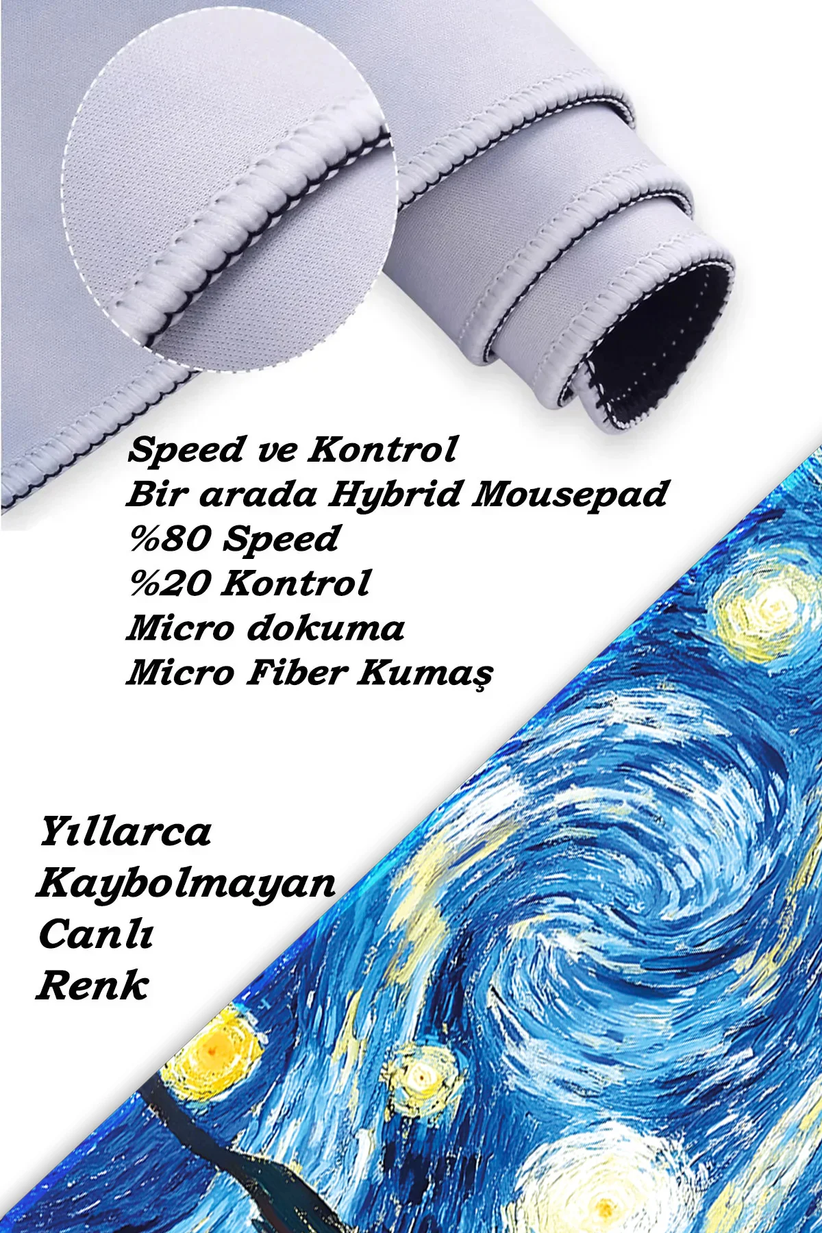 Van Gogh Yıldızlı Gece Oyun Gaming Klavye Mouse Pad Masa Matı 70x