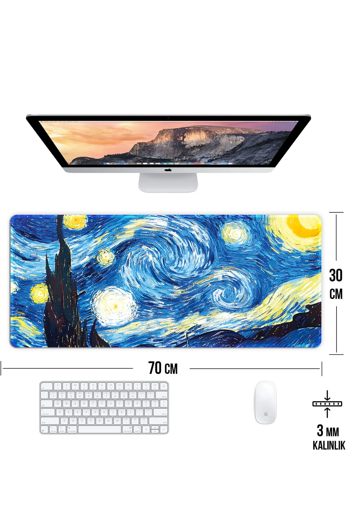 Van Gogh Yıldızlı Gece Oyun Gaming Klavye Mouse Pad Masa Matı 70x