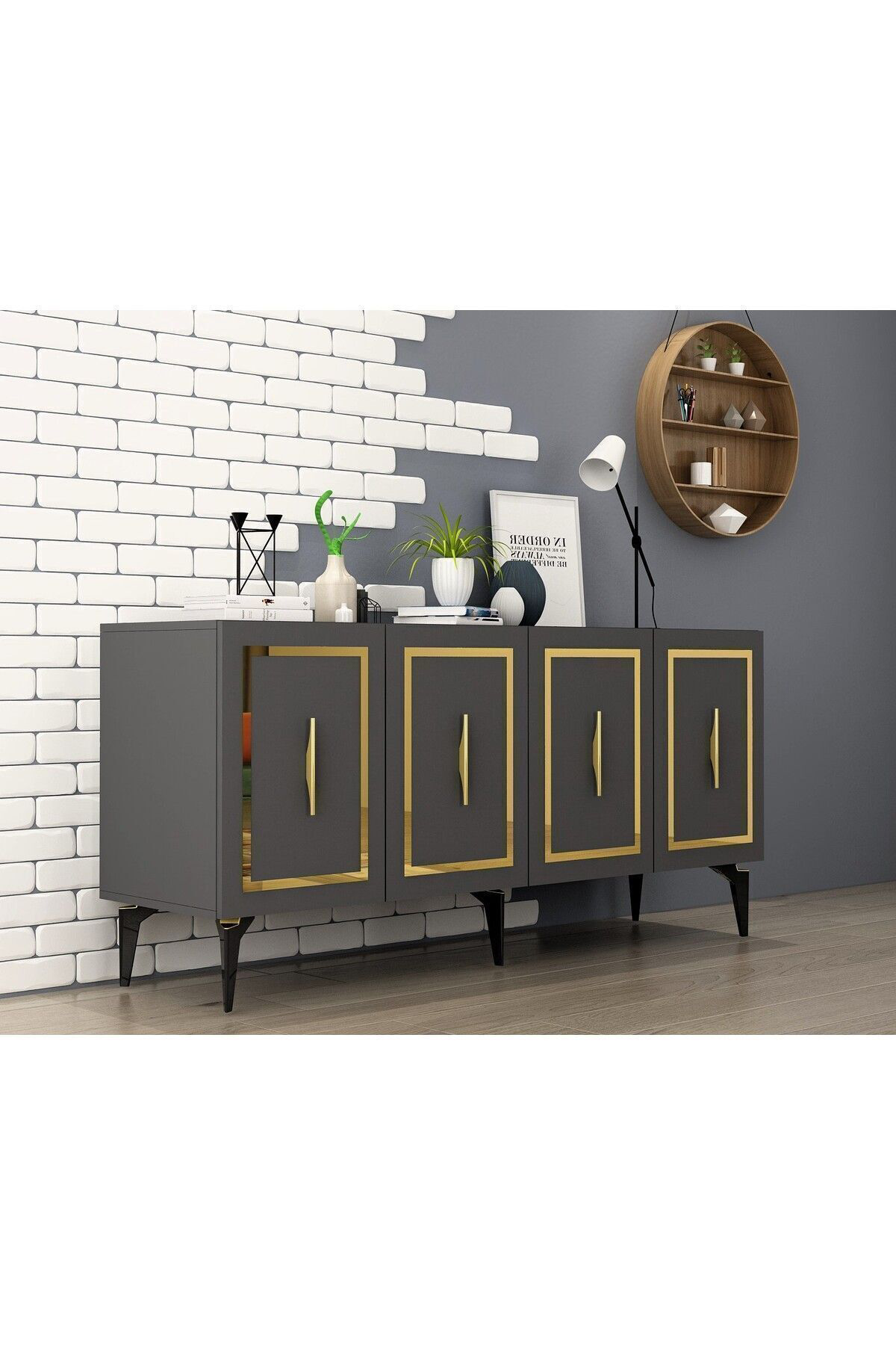 Cantek Dizayn Vanessa Konsol Antrasit-Altin