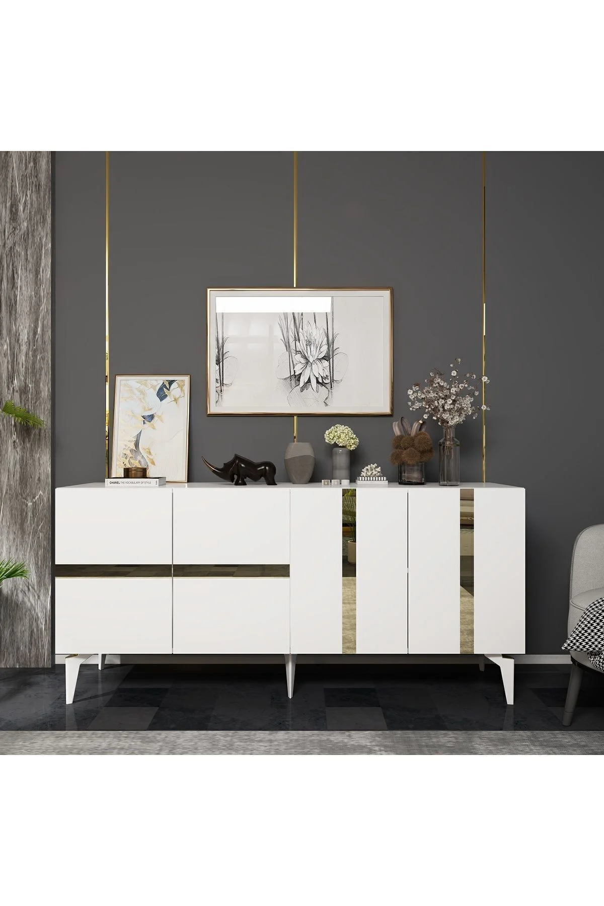 Vaniact Konsol 4 Kapaklı Beyaz-gümüş