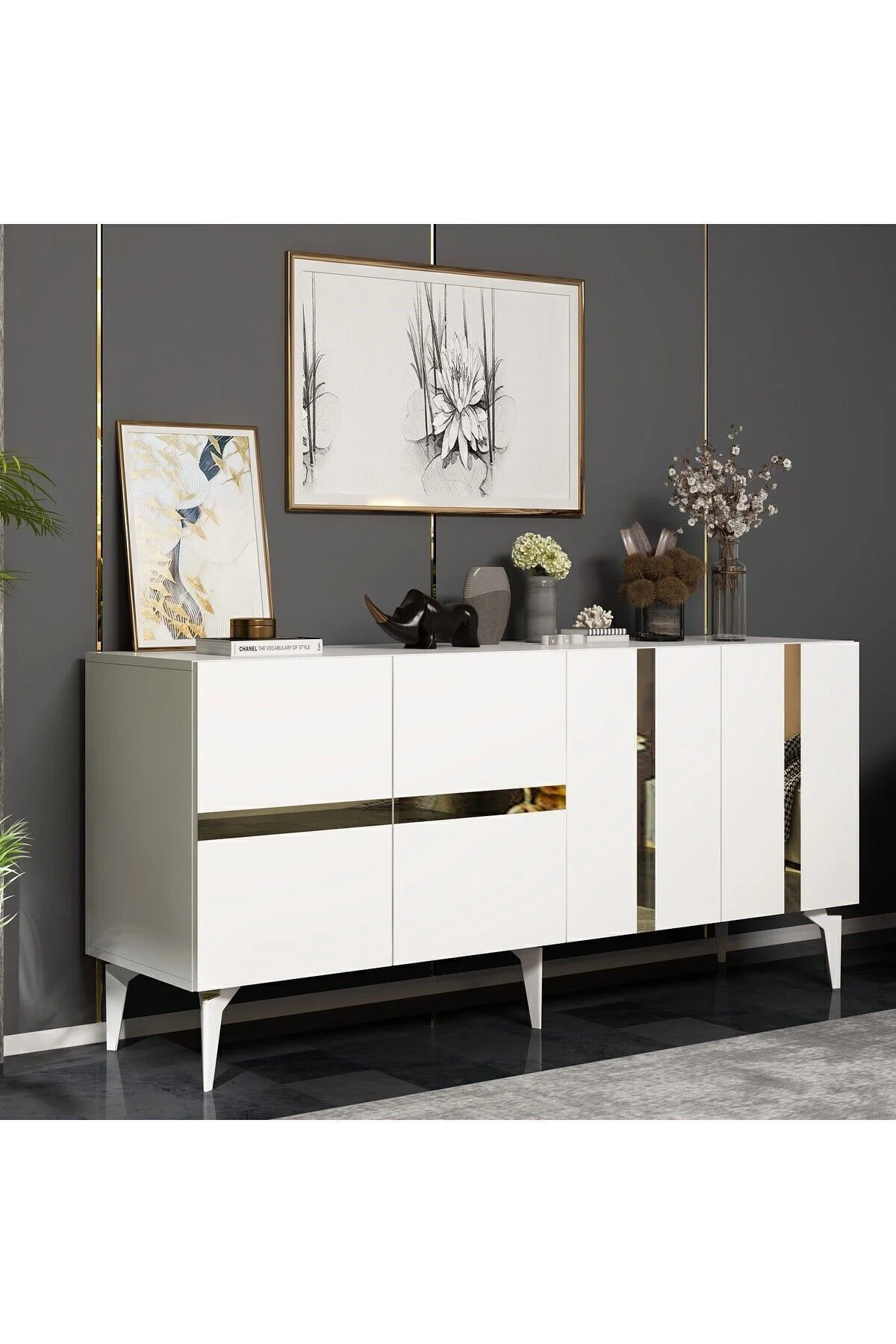 Vaniact Konsol 4 Kapaklı Beyaz-gümüş