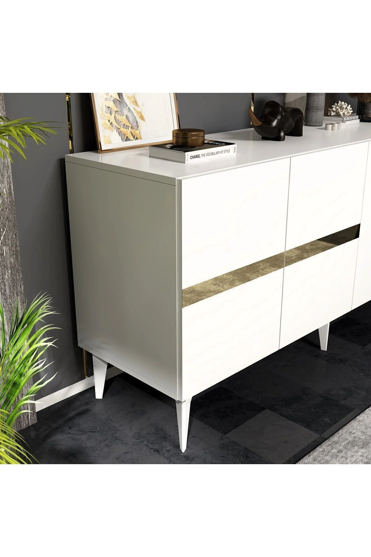 Vaniact Konsol 4 Kapaklı Beyaz-gümüş