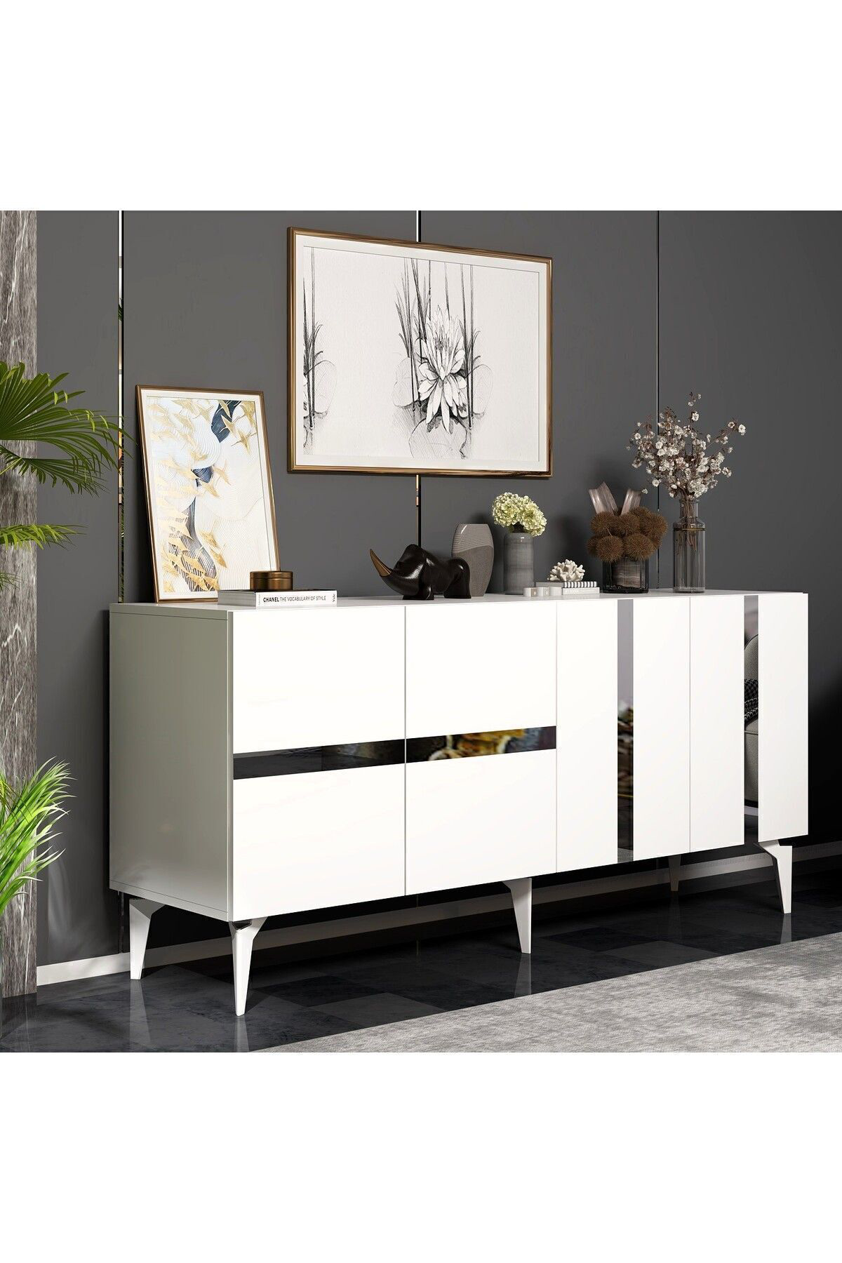 Cantek Dizayn Vaniact Konsol 4 Kapaklı Beyaz-Gümüş