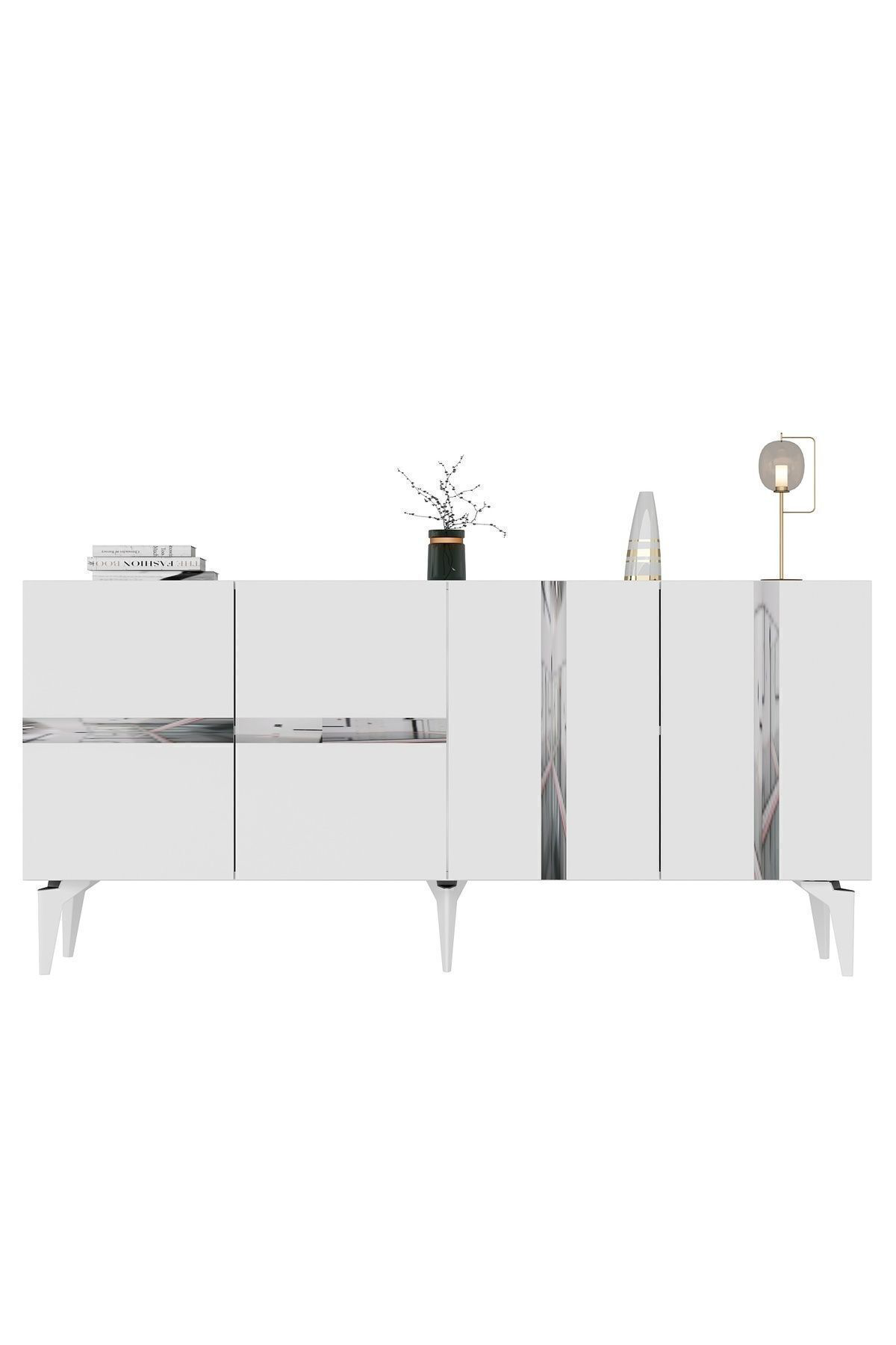 Cantek Dizayn Vaniact Konsol 4 Kapaklı Beyaz-Gümüş