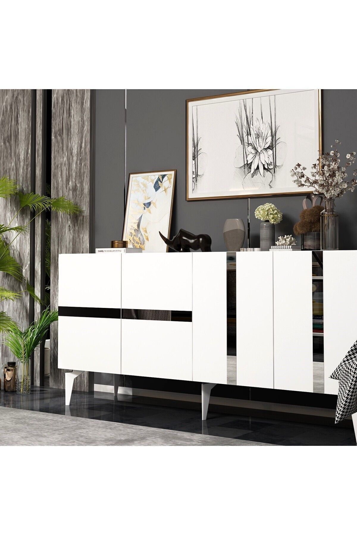 Cantek Dizayn Vaniact Konsol 4 Kapaklı Beyaz-Gümüş