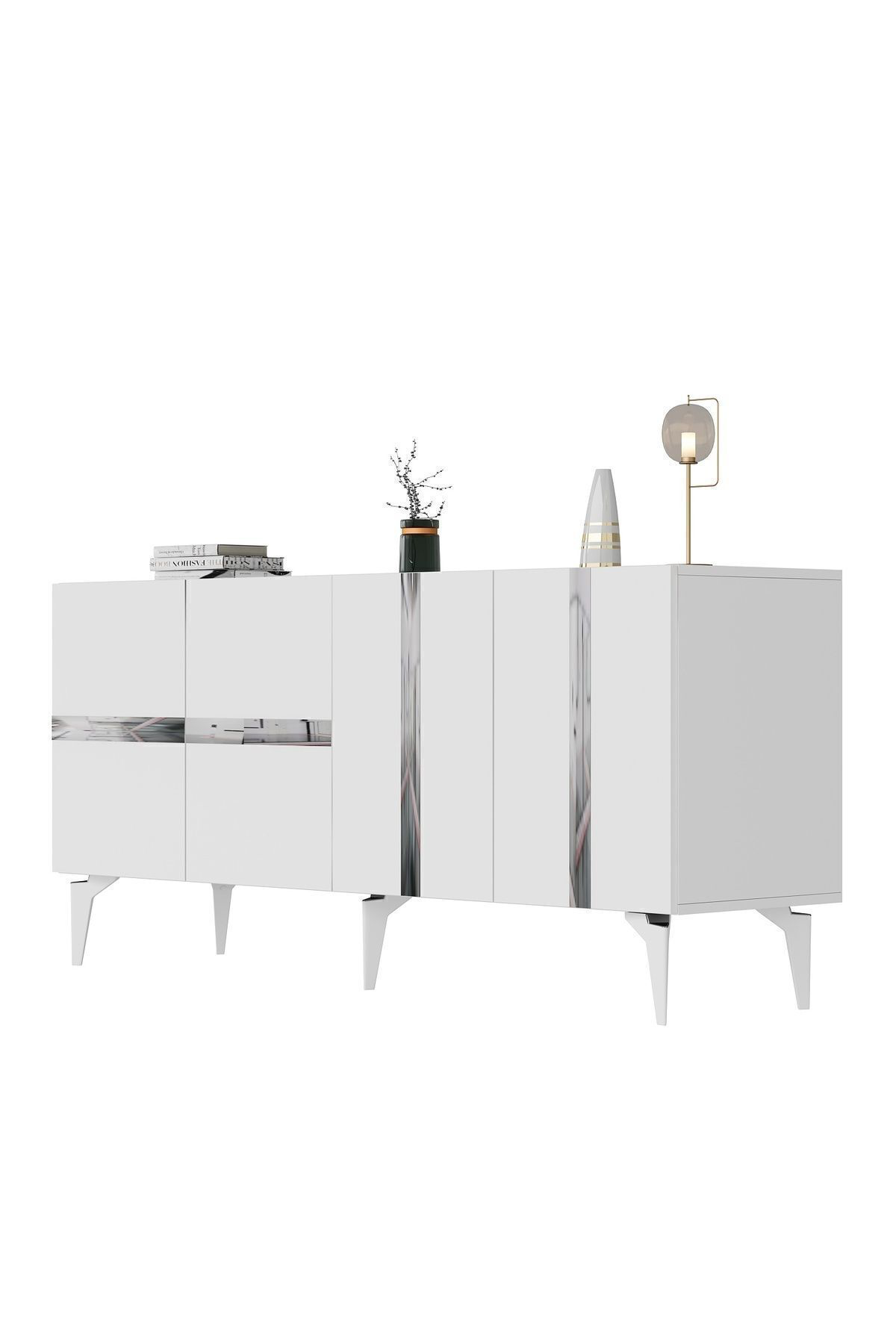 Cantek Dizayn Vaniact Konsol 4 Kapaklı Beyaz-Gümüş