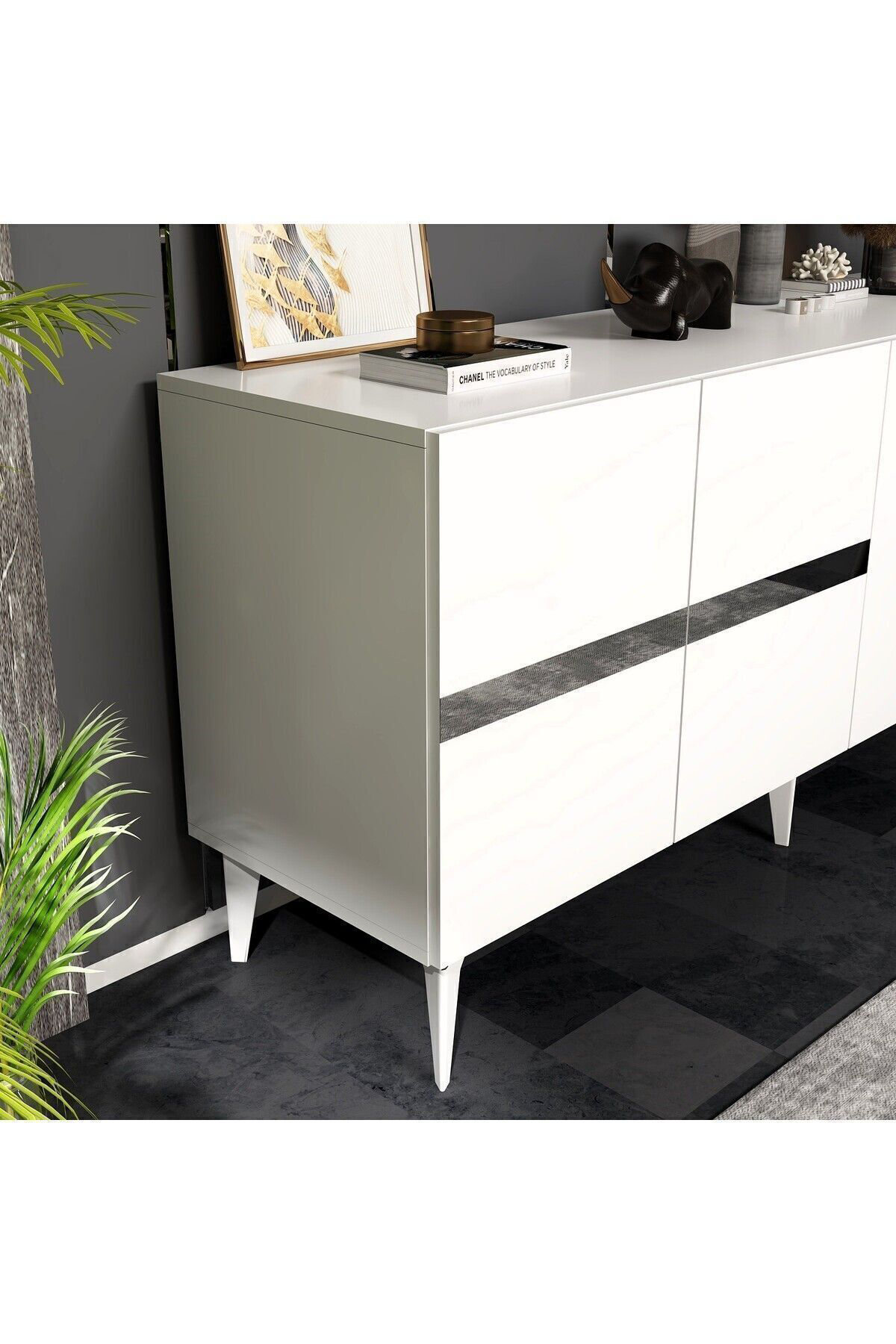 Cantek Dizayn Vaniact Konsol 4 Kapaklı Beyaz-Gümüş