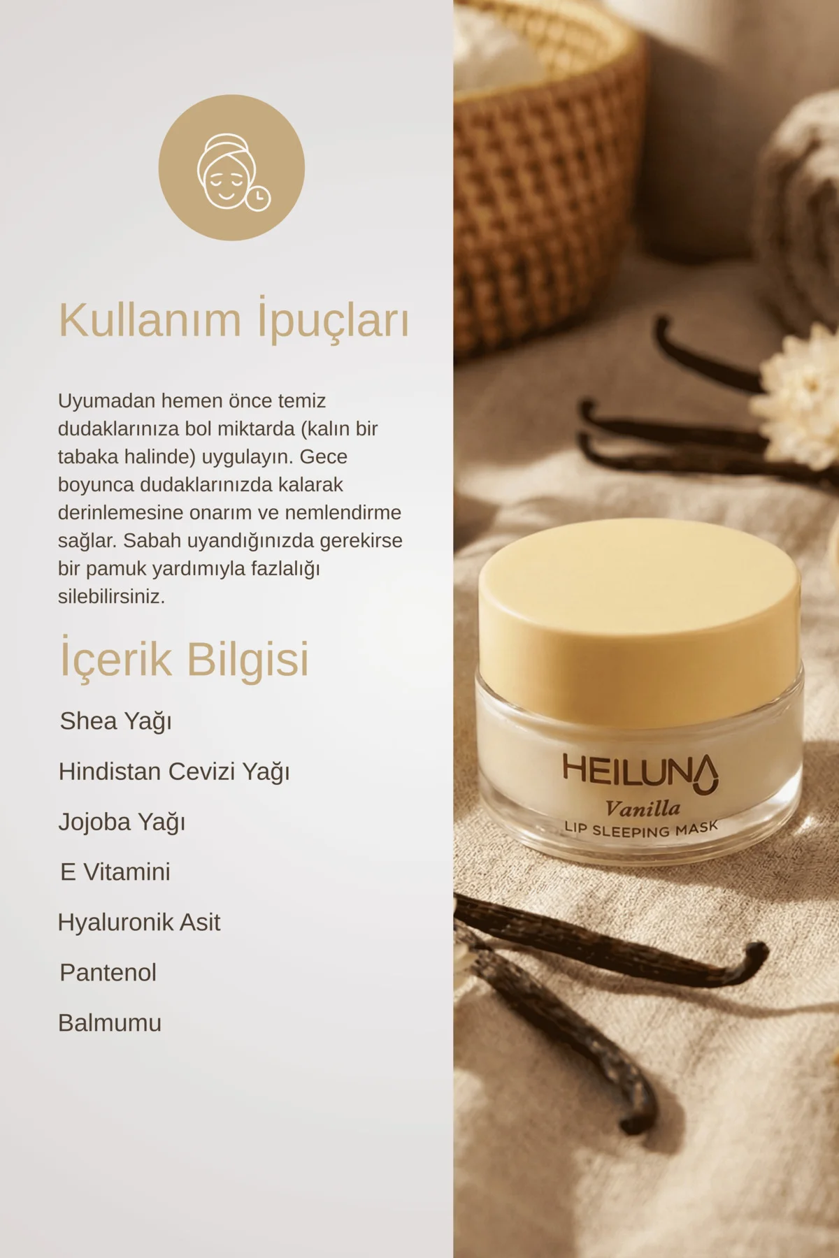 Vanilya Özlü Gece Dudak Maskesi 20g | E Vitamini, Shea Yağı Besle