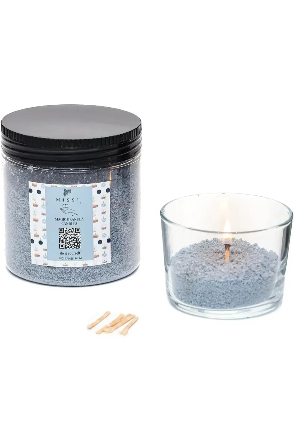 Vanilya Sandal Kokulu Mavi Yaratıcı İnci Tozu Mum (30 adet fitil